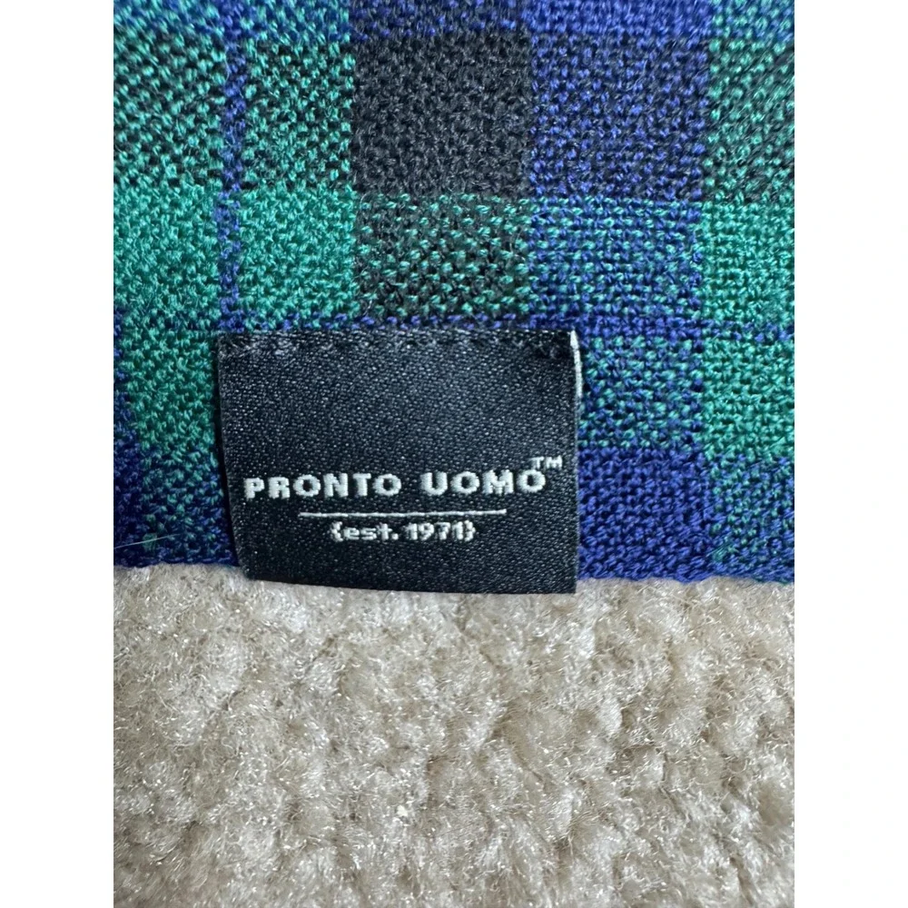 Pronto Uomo Scarf Mens OS Green Blue Plaid Good 100% Wool Black Watch Fringe